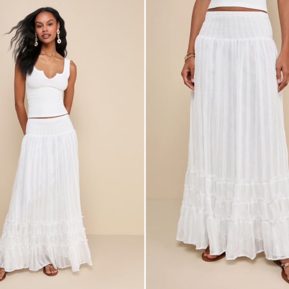 LULU's Boho Bohemian Flowy Romantic Ruffle Chiffon Resort Honeymoon Maxi Skirt - Picture 4 of 4